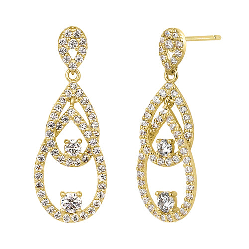 Newest 14K & CZ stamped triple CZ dangle earrings