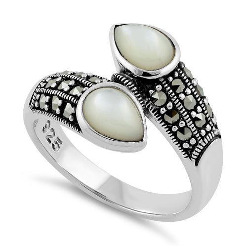 925 Sterling Silver good Marcasite Pearl Ring