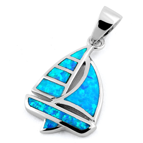 Sterling Silver Blue Lab Opal Maui Fish Hook Pendant