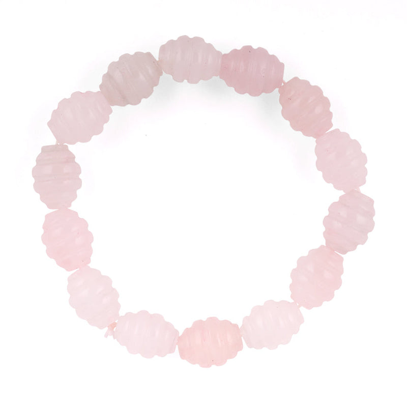 10x13mm Corrugated Melon Rose Quartz Gem Stone Bracelet