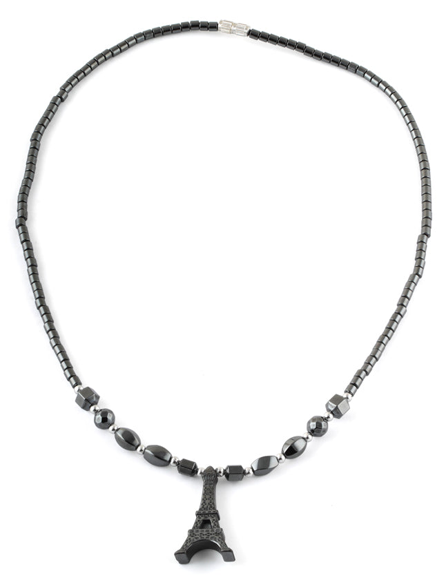 18" Eiffel Tower Hematite Necklace (Not Sterling Silver)