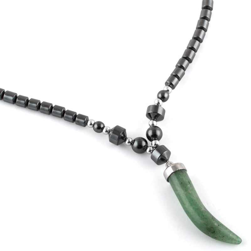 18" Green Aventurine Tooth Hematite Necklace (Not Sterling Silver)