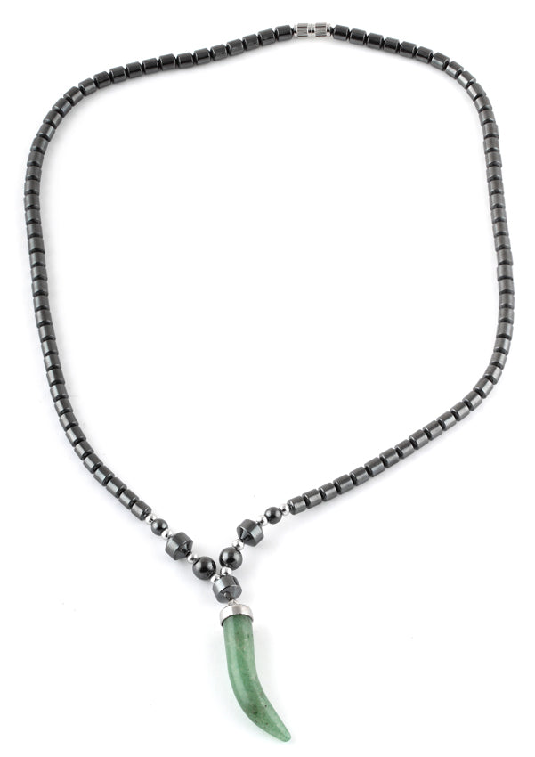 18" Green Aventurine Tooth Hematite Necklace (Not Sterling Silver)