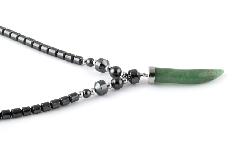 18" Green Aventurine Tooth Hematite Necklace (Not Sterling Silver)