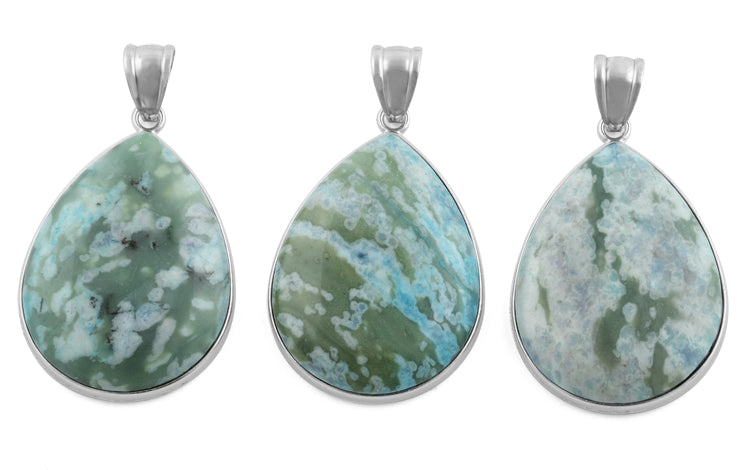 30X40MM Frame Green Turquoise Jasper Pear Gem Stone Pendant (Not Sterling Silver)