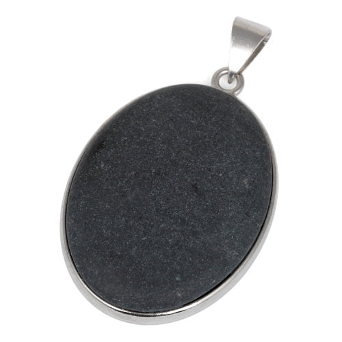 30X40MM Oval Frosted Blackstone Gemstone Pendant (Not Sterling Silver)