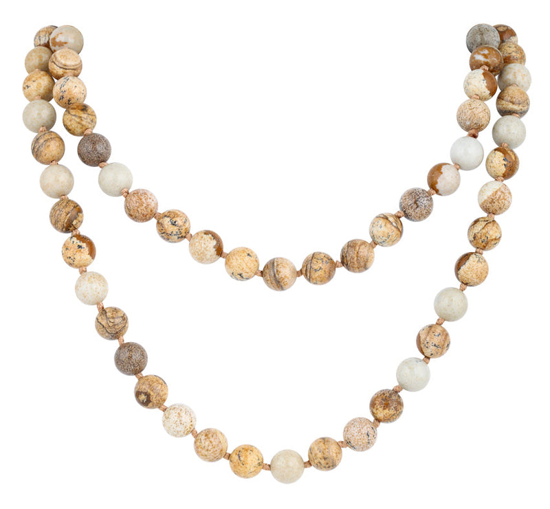 32" 8mm Picture Jasper Round Gemstone Bead Necklace