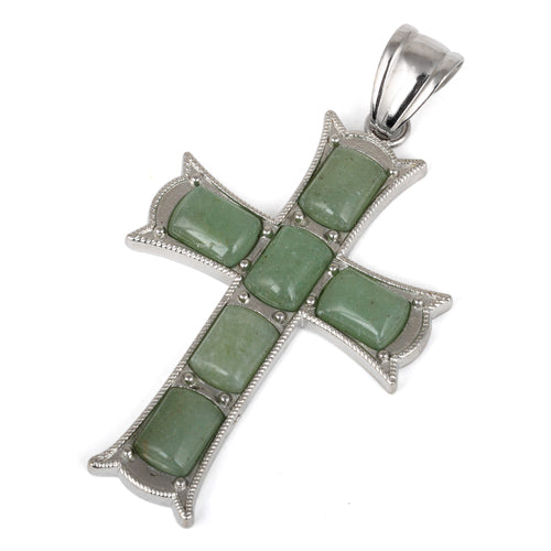 34x52mm Cushion Green Aventurine Cross Pendant (Not Sterling Silver)