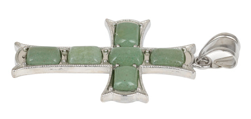 34x52mm Cushion Green Aventurine Cross Pendant (Not Sterling Silver)