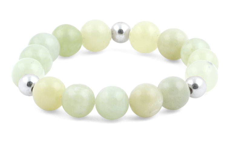 8mm Sterling Silver & 12mm New Jade Round Bead Bracelet