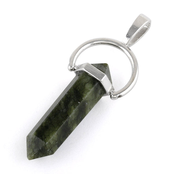 8X35mm Faceted Double Point-Swing Dark Green Serpentine Pendant (Not Sterling Silver)