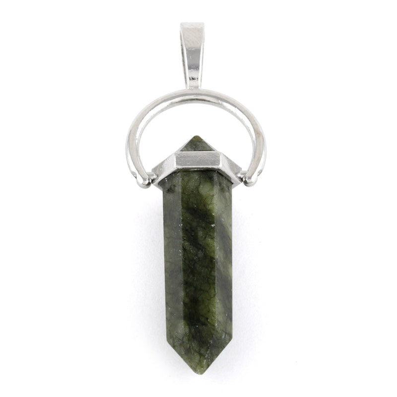 8X35mm Faceted Double Point-Swing Dark Green Serpentine Pendant (Not Sterling Silver)