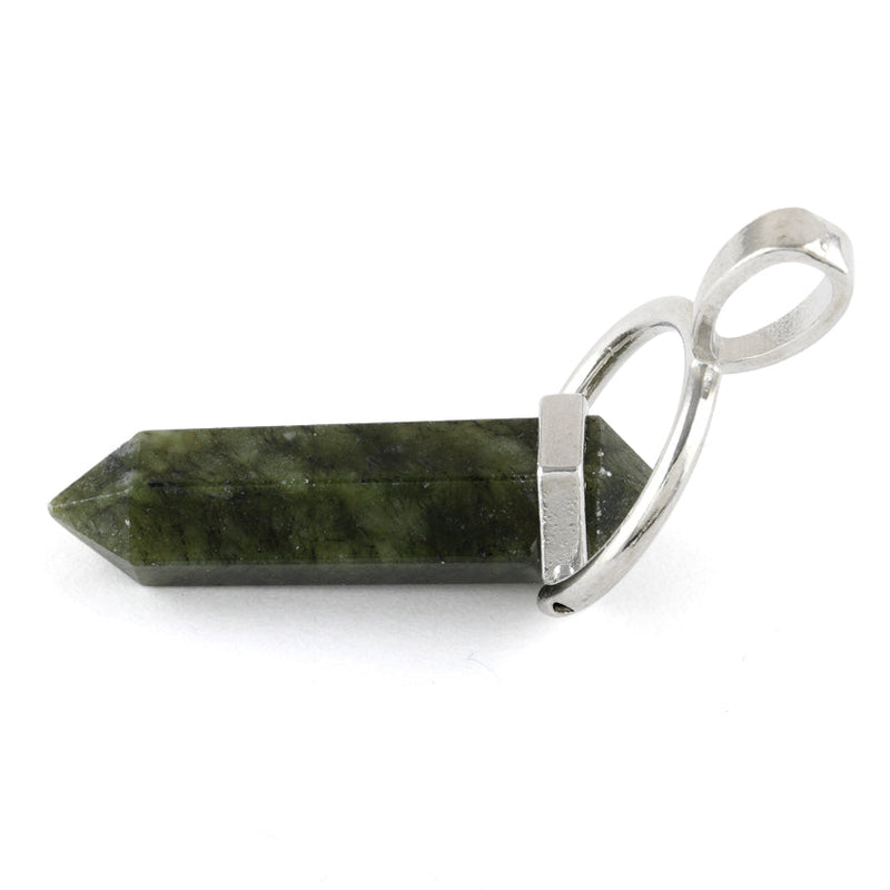 8X35mm Faceted Double Point-Swing Dark Green Serpentine Pendant (Not Sterling Silver)