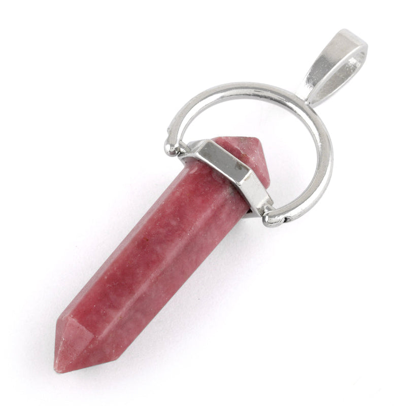 8X35mm Faceted Double Point-Swing Rhodonite Pendant (Not Sterling Silver)