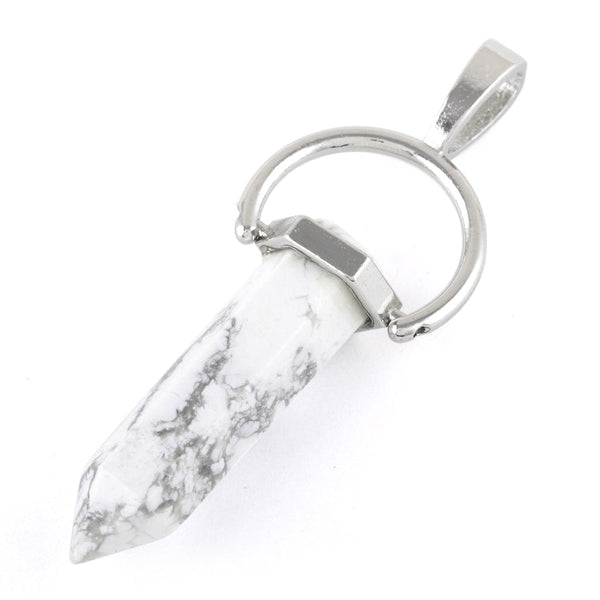 8X35mm Faceted Single Point-Swing White Howlite Pendant (Not Sterling Silver)