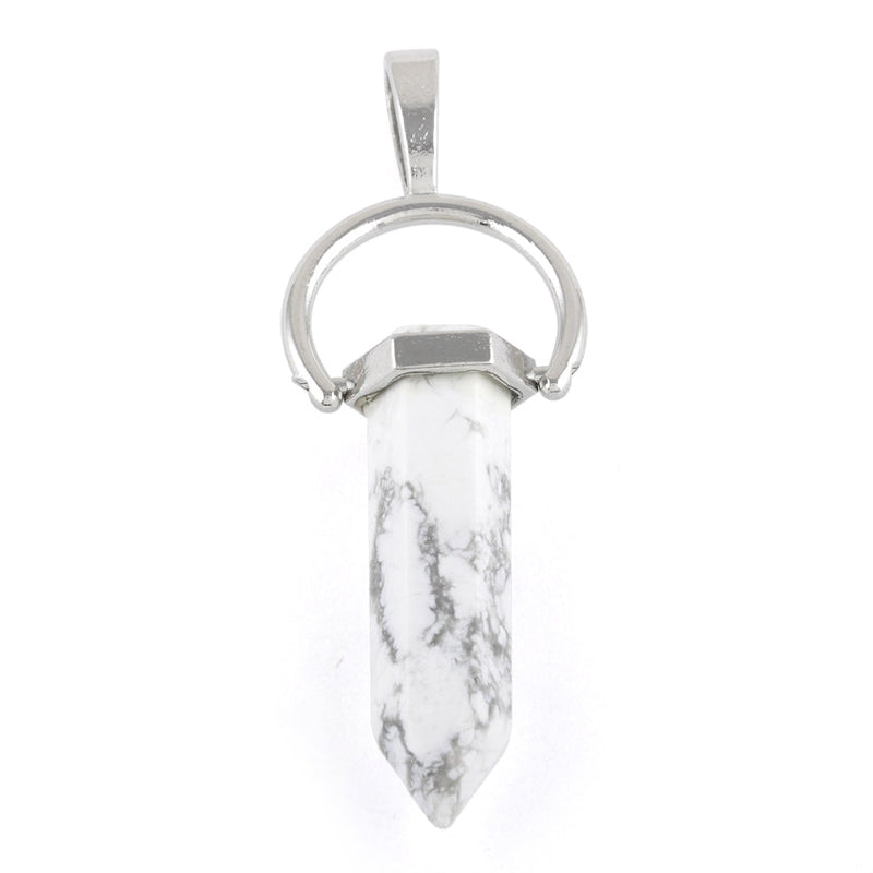 8X35mm Faceted Single Point-Swing White Howlite Pendant (Not Sterling Silver)