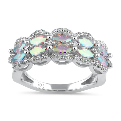 Sterling Silver Marquise Iridescent Rainbow CZ Ring