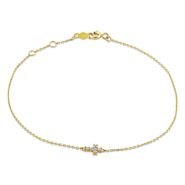 Solid 14K Yellow Gold Cross Diamond Bracelet