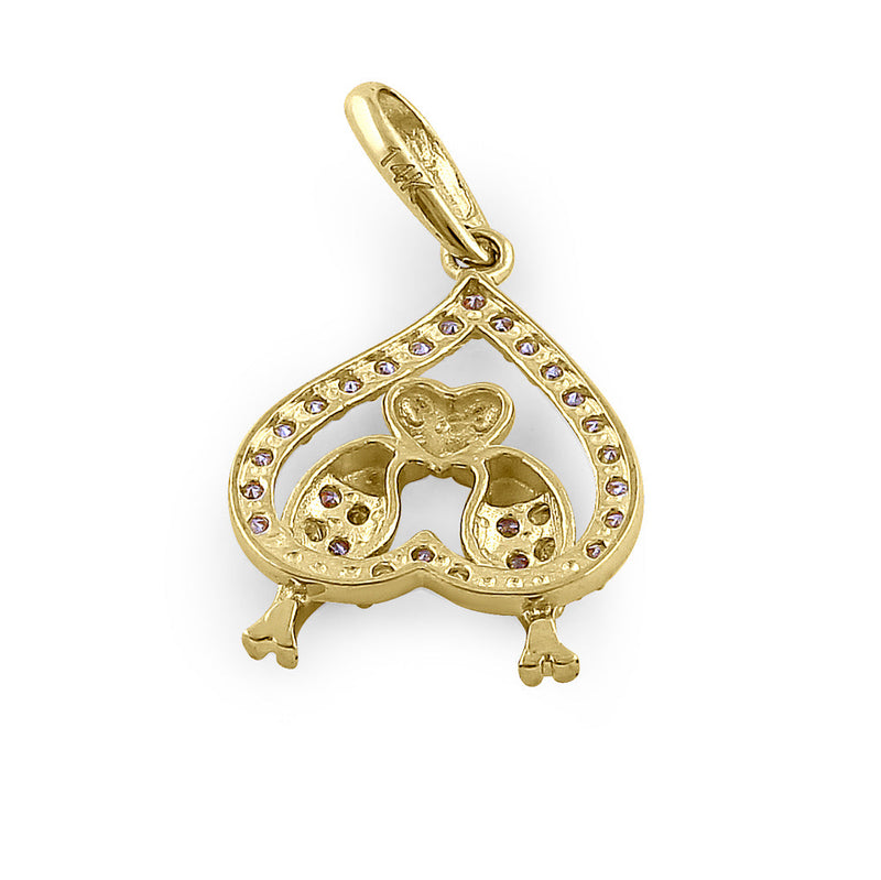 Solid 14K Yellow Gold Love Birds 0.18 ct. Diamond Pendant