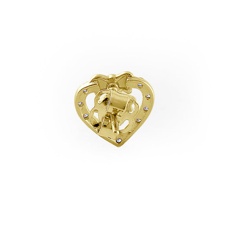 Solid 14K Yellow Gold Ribbon & Heart Diamond Earrings