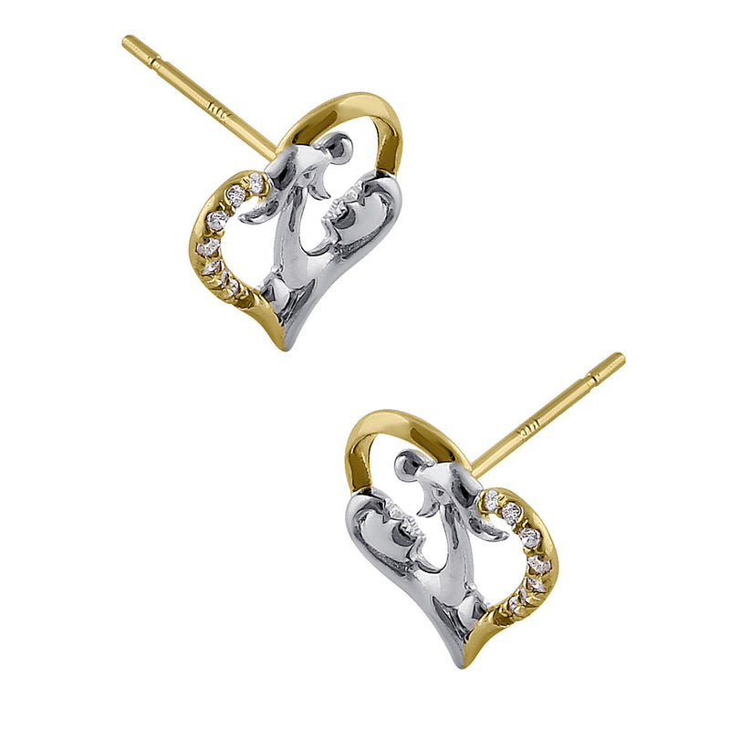 Solid 14K Yellow Gold Mother and Child Diamond Earrings