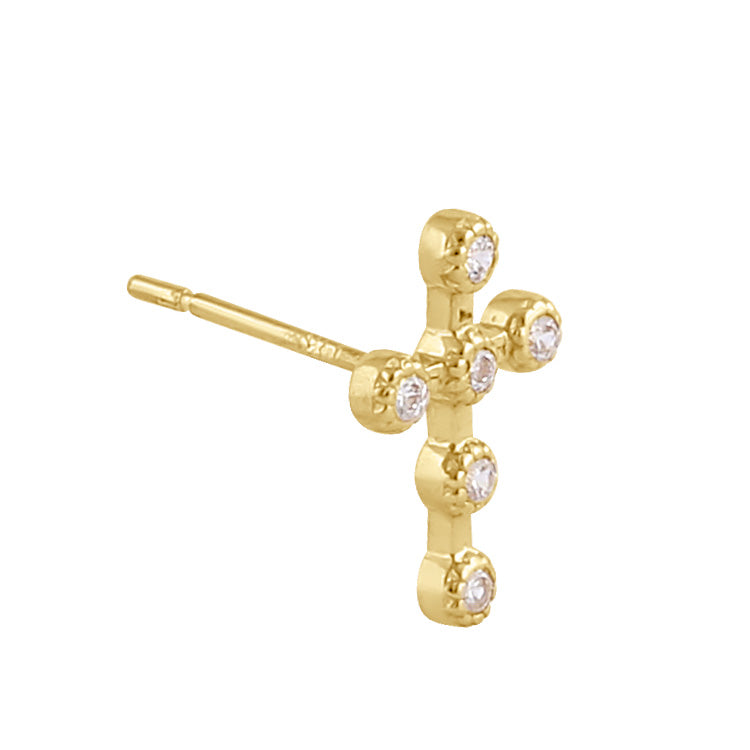 Solid 14K Gold Bead Cross Diamond Earrings