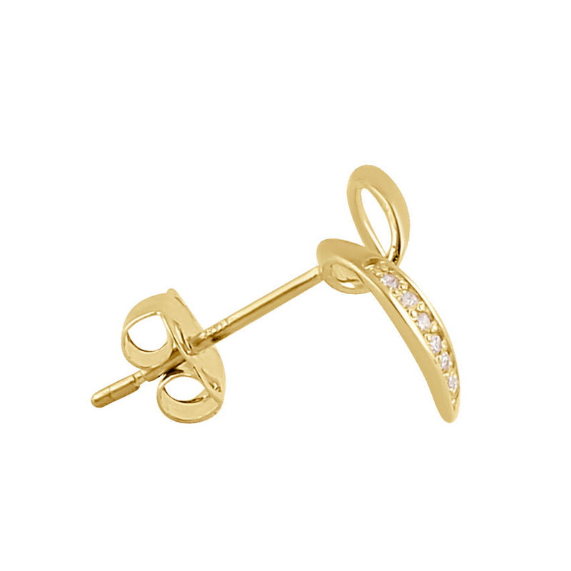 Solid 14K Gold Ribbon Heart Diamond Earrings