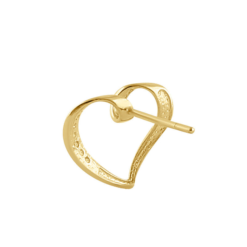 Solid 14K Gold Ribbon Heart Diamond Earrings