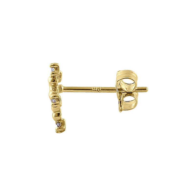 Solid 14K Yellow Gold Rounded Cross Diamond Earrings