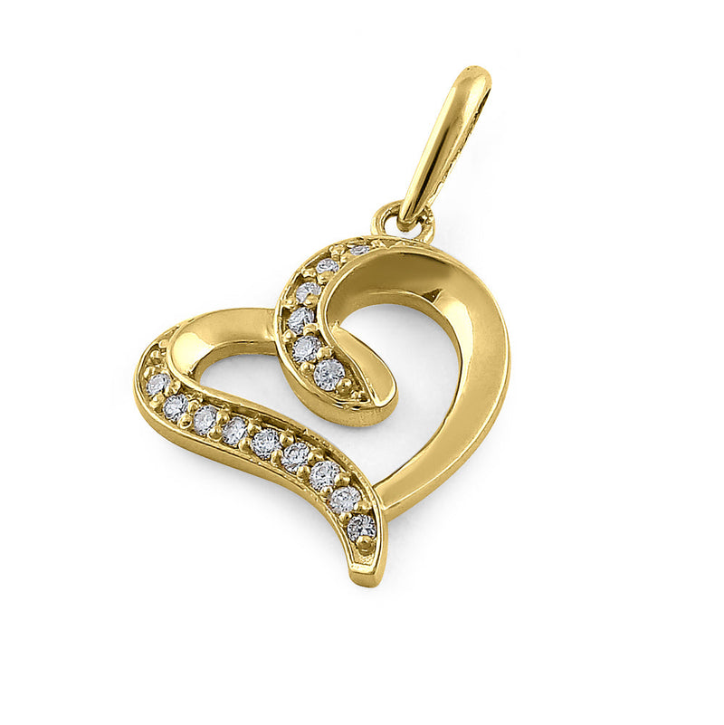 Solid 14K Yellow Gold Accent Heart 0.28 ct. Diamond Pendant