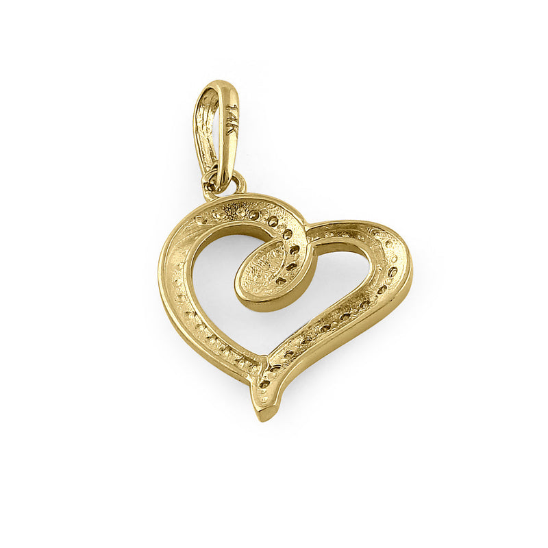 Solid 14K Yellow Gold Accent Heart 0.28 ct. Diamond Pendant