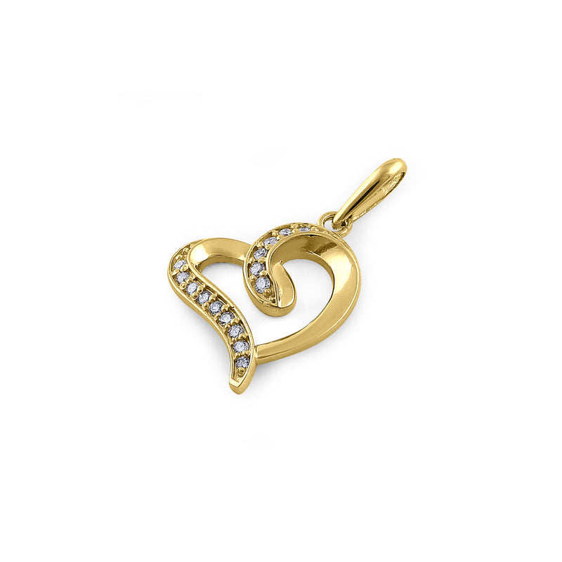 Solid 14K Yellow Gold Accent Heart 0.28 ct. Diamond Pendant