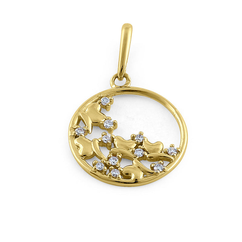 Solid 14K Yellow Gold Fall Leaves Diamond Pendant