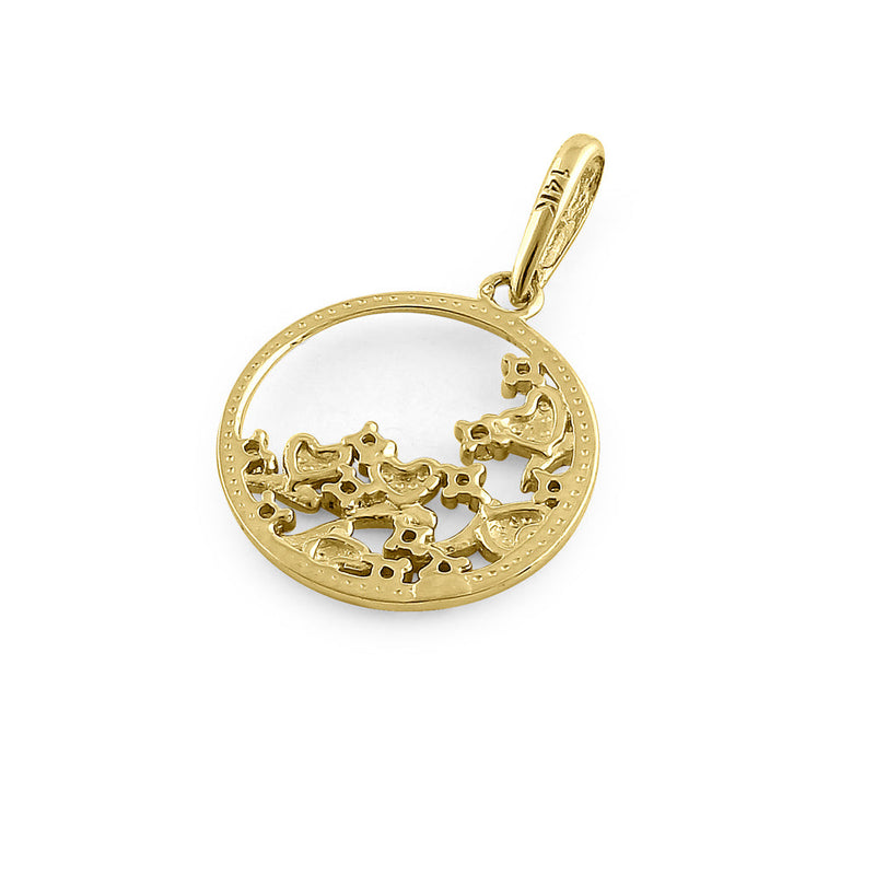 Solid 14K Yellow Gold Fall Leaves Diamond Pendant