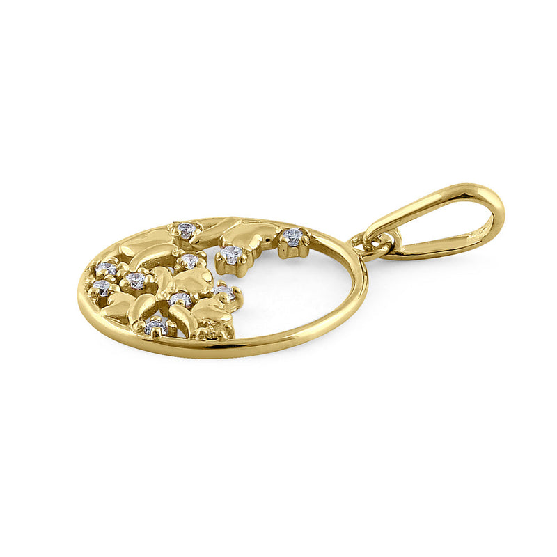 Solid 14K Yellow Gold Fall Leaves Diamond Pendant