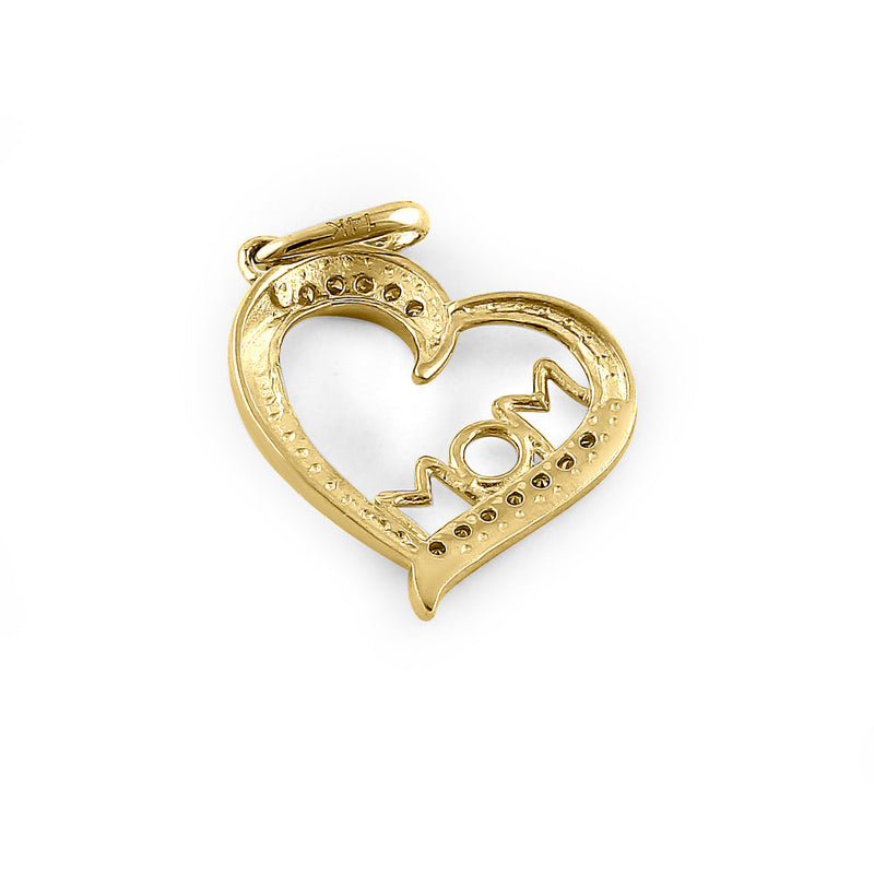 Solid 14K Yellow Gold Mom & Heart Diamond Pendant