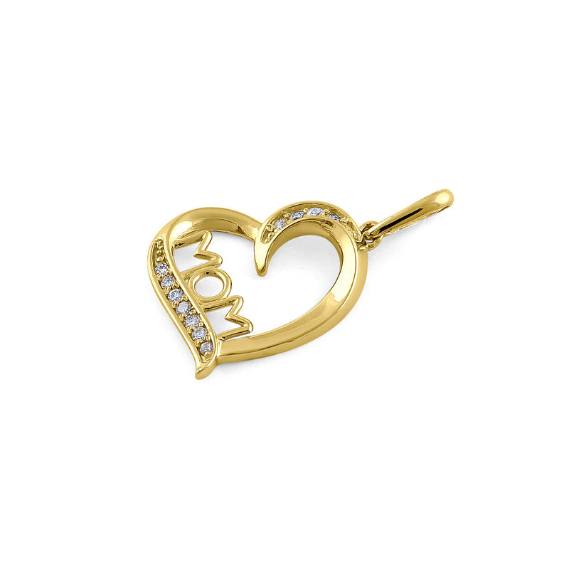 Solid 14K Yellow Gold Mom & Heart Diamond Pendant