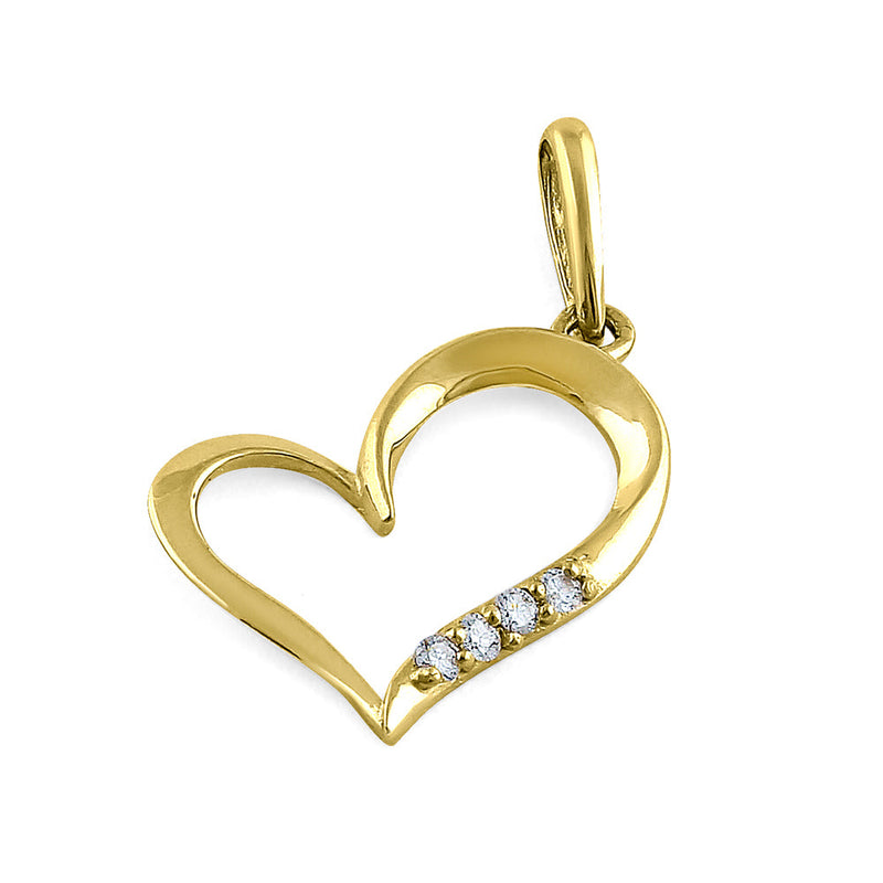 Solid 14K Yellow Gold Simple Heart Diamond Pendant