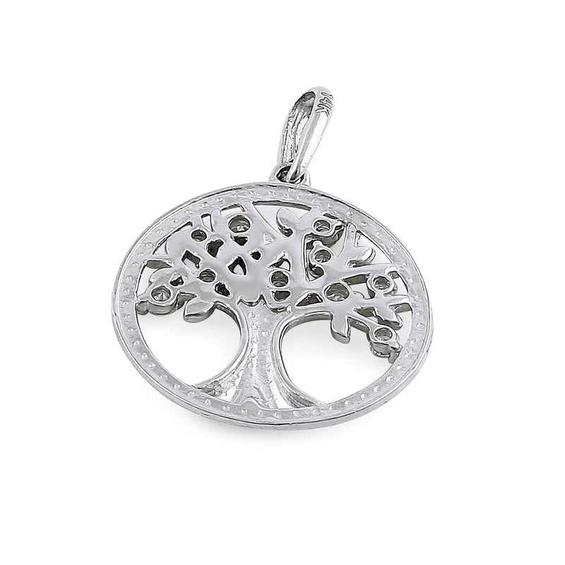 Solid 14K White Gold Tree of Life Diamond Pendant