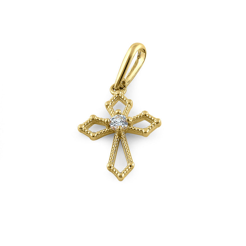 Solid 14K Yellow Gold Medieval Cross Diamond Pendant