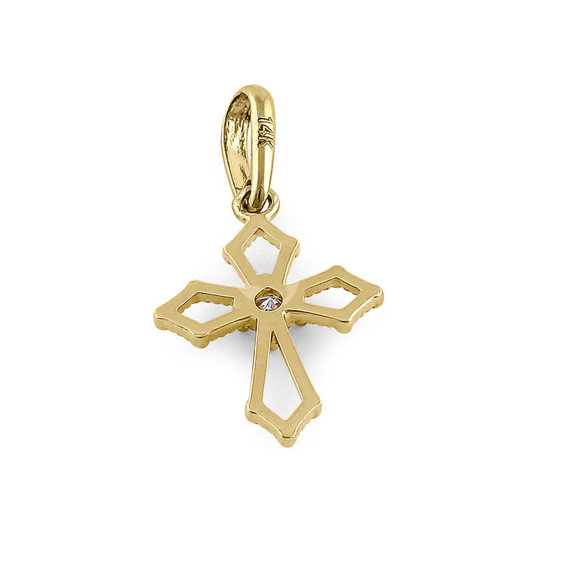 Solid 14K Yellow Gold Medieval Cross Diamond Pendant