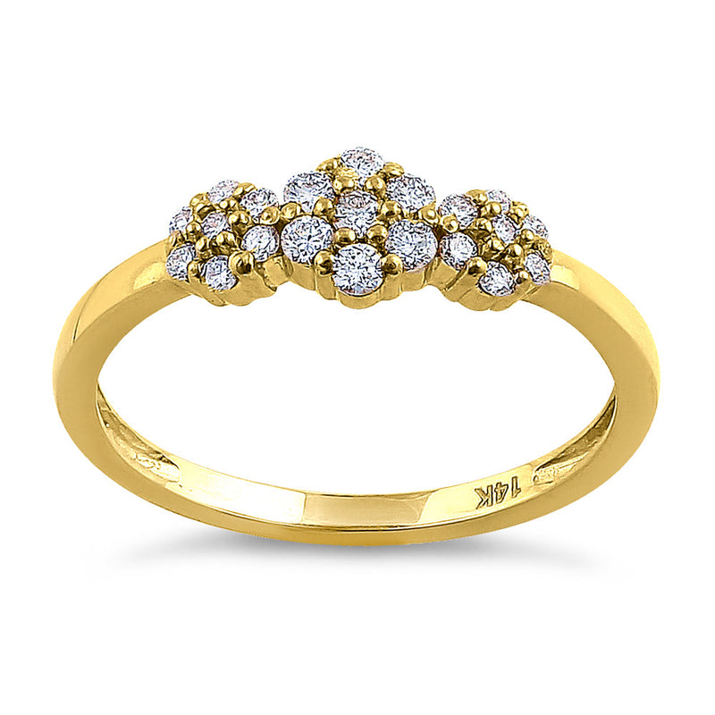 Solid 14K Yellow Gold Flower Cluster Diamond Ring