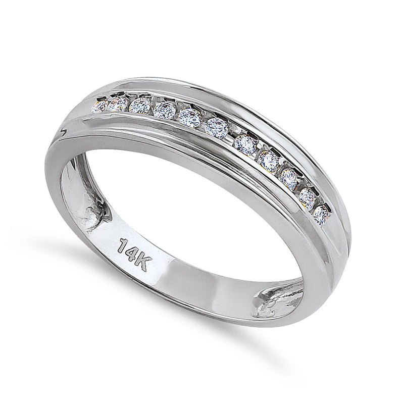 Solid 14K White Gold Half Eternity Men's 0.21 ct. Diamond Band