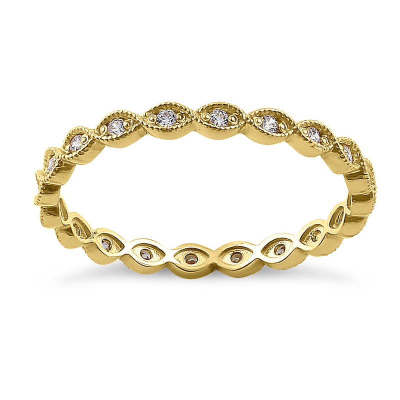 Solid 14K Yellow Gold Oval Pattern 0.17 ct. Diamond Eternity Band