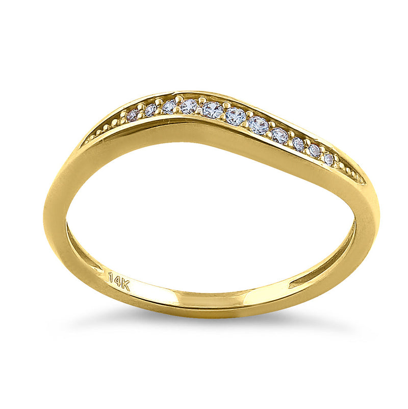 Solid 14K Yellow Gold Curve Diamond Ring