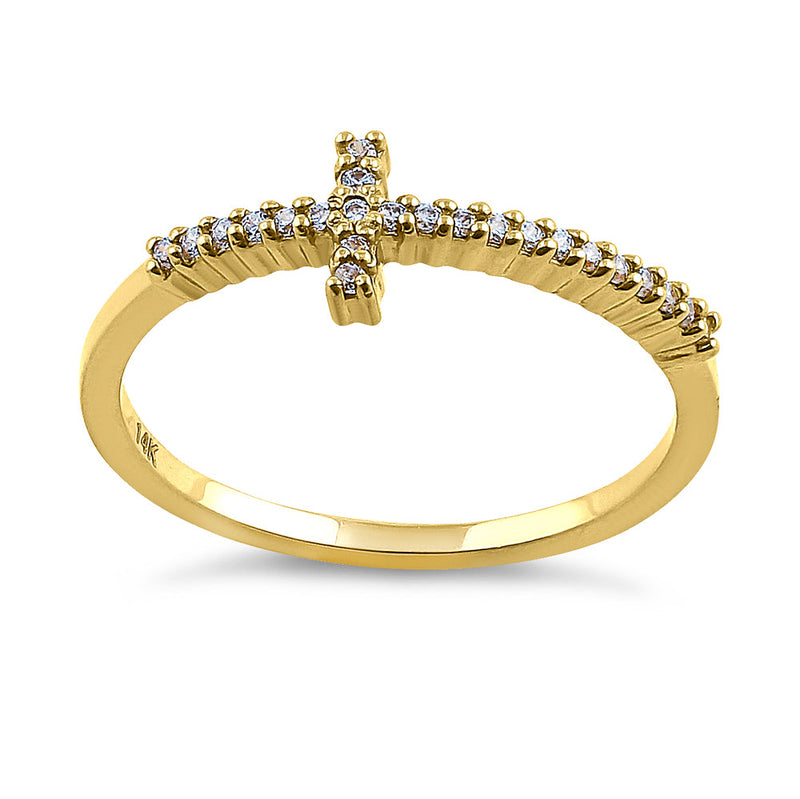 Solid 14K Yellow Gold Cross 0.13 ct. Diamond Ring