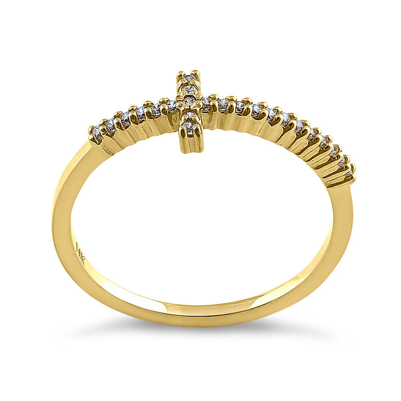 Solid 14K Yellow Gold Cross 0.13 ct. Diamond Ring