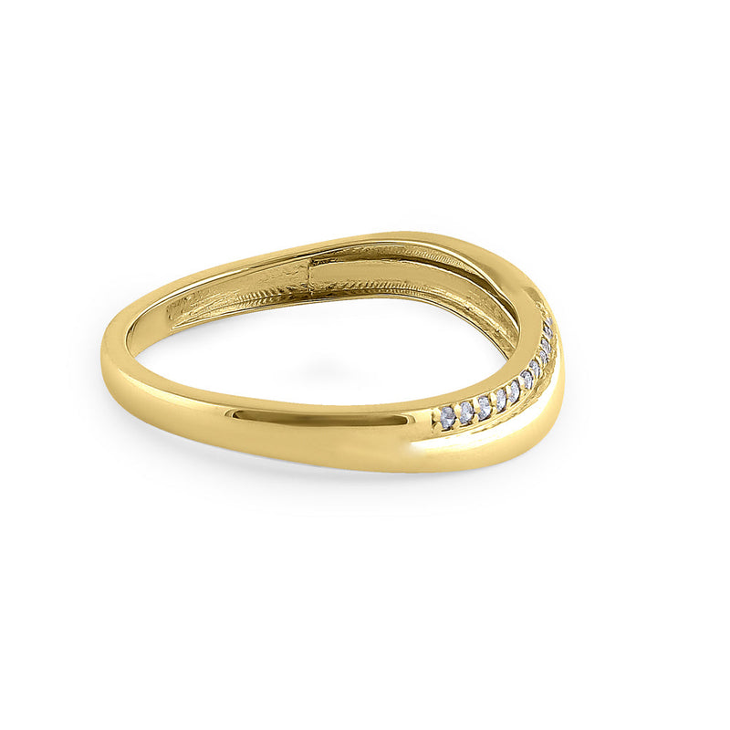 Solid 14K Yellow Gold Elegant Curve Diamond Ring