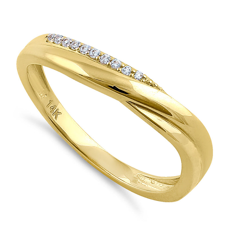 Solid 14K Yellow Gold Elegant Curve Diamond Ring