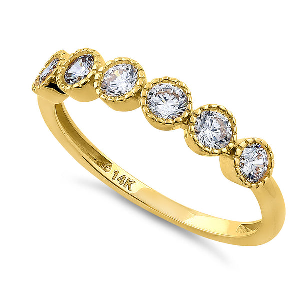 Solid 14K Yellow Gold Six Round 0.75 ct. Diamond Ring